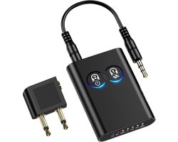 Bluetooth-adapter – 5.2 Bluetooth-ontvanger/zender – 3,5 mm Jack – voor 2 Hoofdtelefoons – AUX-ontvanger/zender voor Vliegtuig/Stereosysteem/TV/Hoofdtelefoon – APTX – Lage Latentie – Dubbele Verbinding