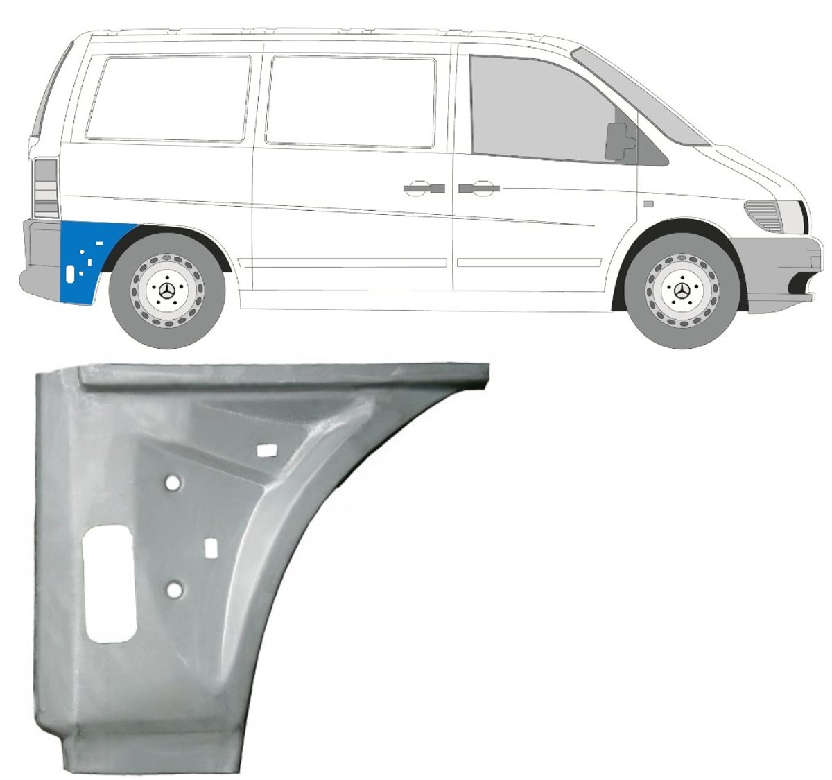Reparatiepaneel achterspatbord voor Mercedes Vito I W638 1996-2003 / Rechts