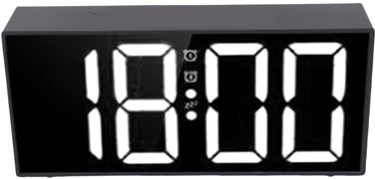 Dailygoods- Wekker met Bedschudder - 3 Alarmmodi - Groot LED-display 7,4 Inch - Stijlvol Spiegelontwerp - Verstelbare Dimmmer - Geschikt voor Zware Slapers - Trillingswekker
