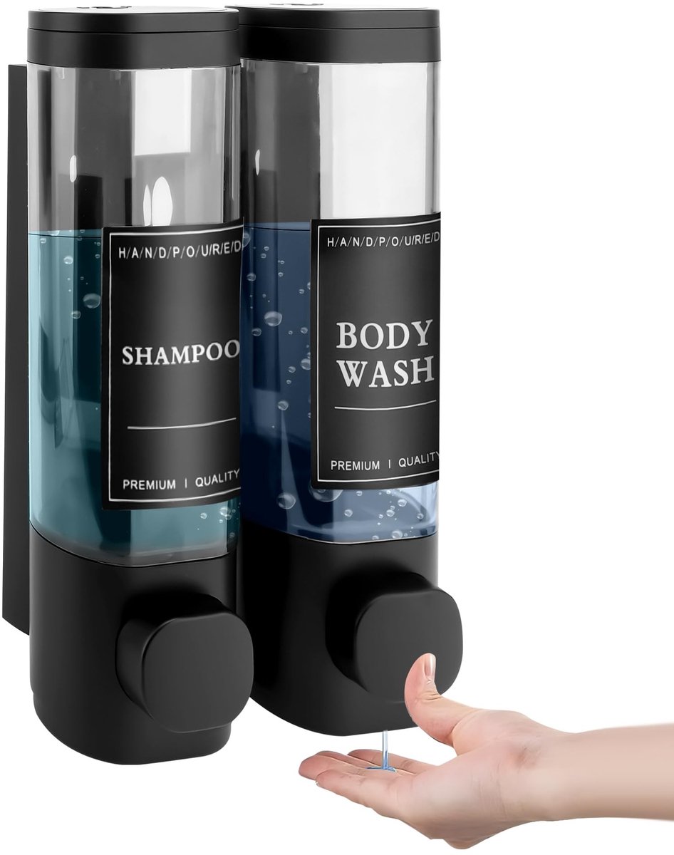 Dailygoods- Shampoodispenser wandmontage - Zeepdispenser automatisch - Transparant zicht - 2 x 300 ml - Gebruiksvriendelijk ontwerp - Hoogwaardige kwaliteit