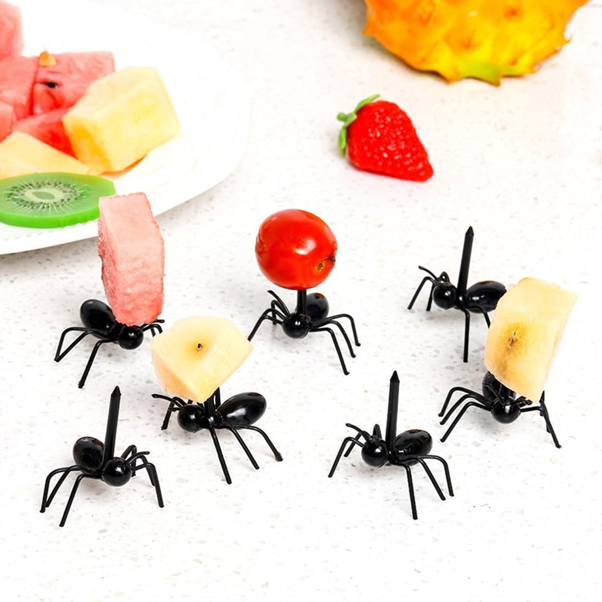 Dailygoods- Fruitplectrums 24 Stuks - Mieren Tandenstokers - Voedselveilig - Herbruikbaar - Leuk Voor Feestjes - Uniek Ontwerp - Mierenprikkers