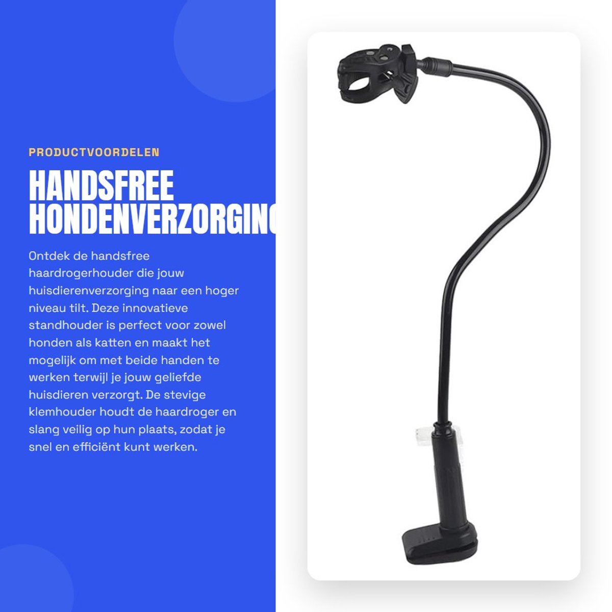 Dailygoods - Handsfree Hondenverzorging - Aluminiumlegering - Ideaal voor Föhndrogers - Slangbuishouder - Verzorging met Klemhouder - Geschikt voor Ho...