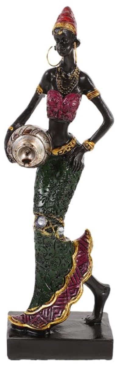Dailygoods - OUNONA Afrikaanse Vrouwenfiguur Sculptuur Tribal Lady Figuur Ambachten Decoratief Standbeeld voor Kantoor Woonkamer Decoratie Stijlvol Collectible Item Geschenkidee