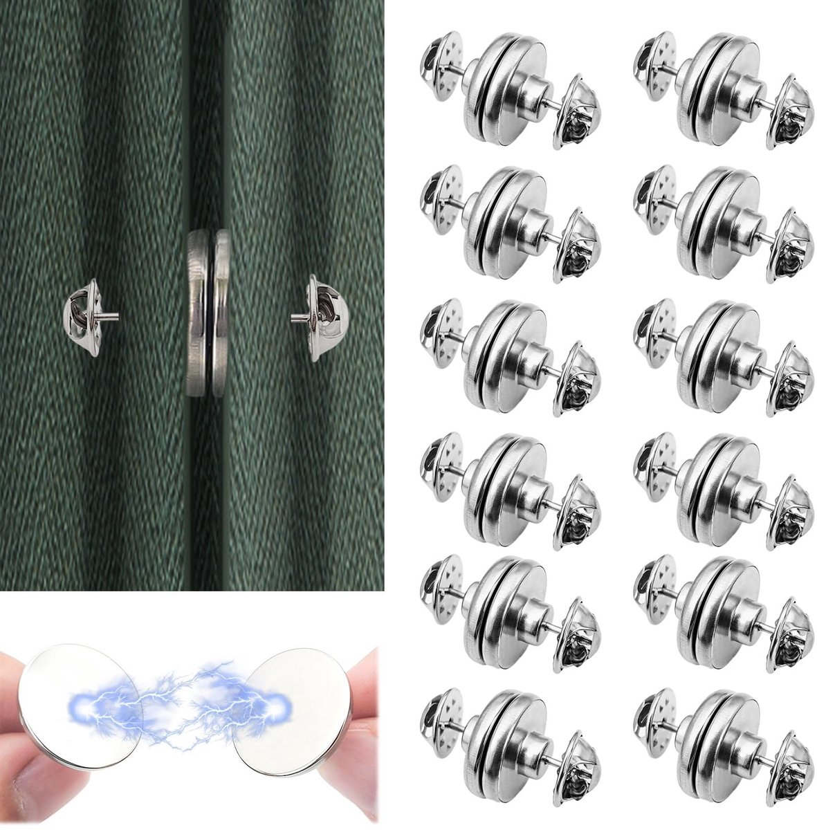 Dailygoods - 12 paar magneten voor gordijnen, gordijnsluiting, magnetische houders, slaapkamer, keuken, kantoor