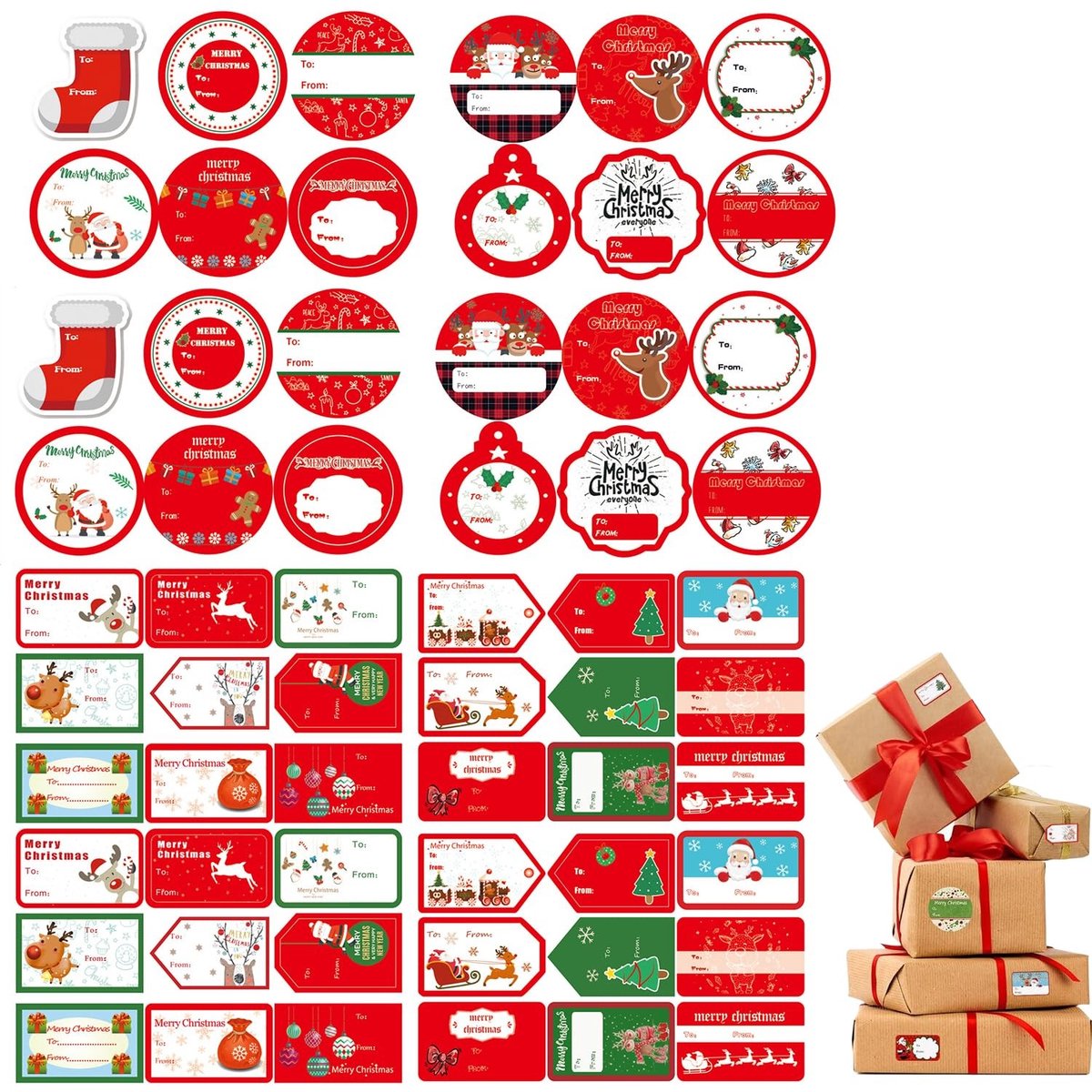 Dailygoods- Kerstetiketten 60 Stuks - Zelfklevende Geschenklabels - Decoratieve Stickers - Cadeauverpakkingen - Afdichtingsstickers - Hoogwaardig Papier - Cadeaukaarten