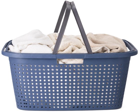 Panier à linge bleu avec poignées blanches 38 litres - Paniers à linge Carrier - Panier à linge - Panier avec poignées
