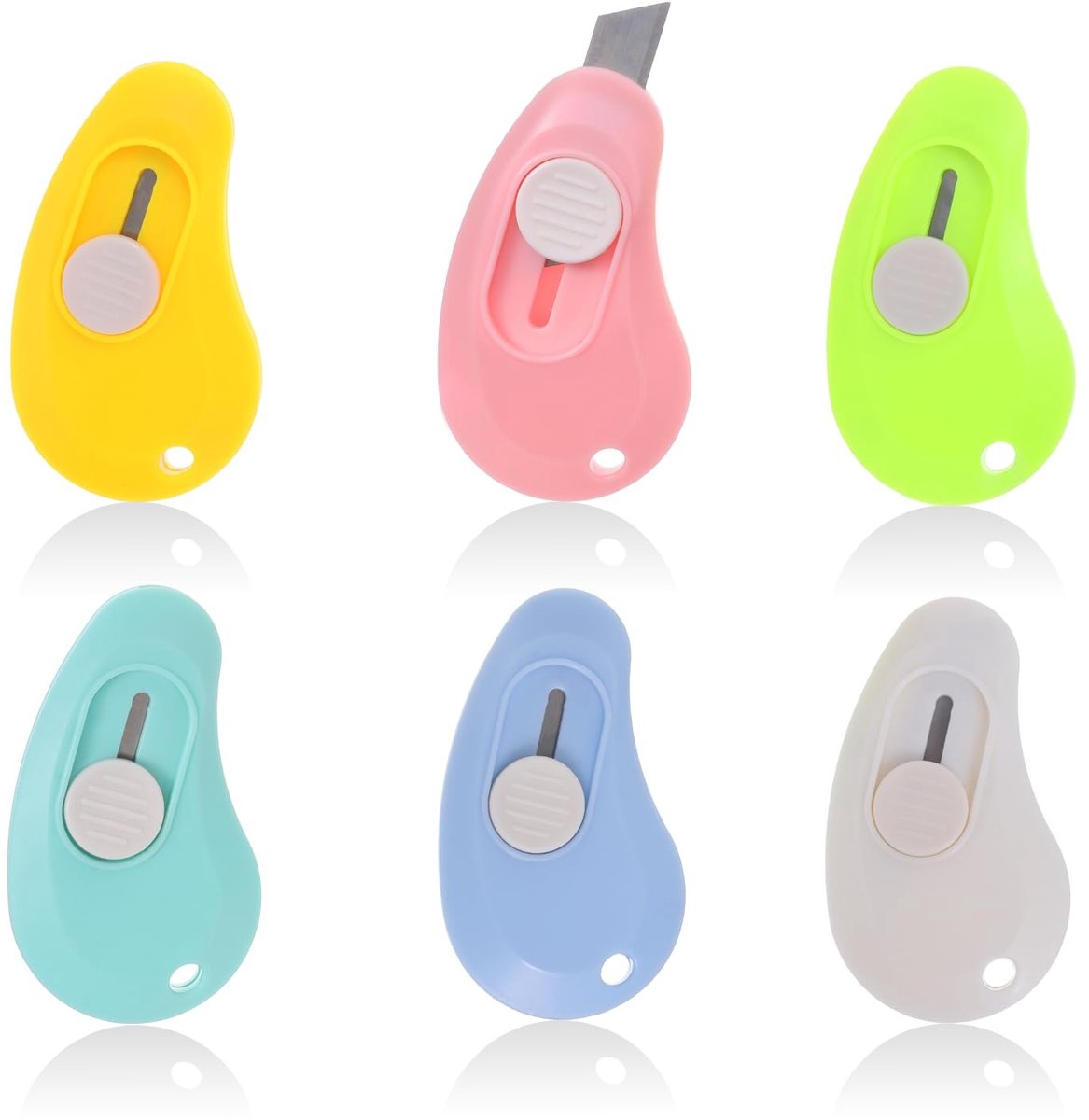 Dailygoods- Snijmes 6 Stuks - Mini-Snijmessen - Verpakkingsopener - Draagbare Kartonnen Opener - Uitschuifbaar Mes - Hoogwaardig ABS/Roestvrij Staal - Briefopener