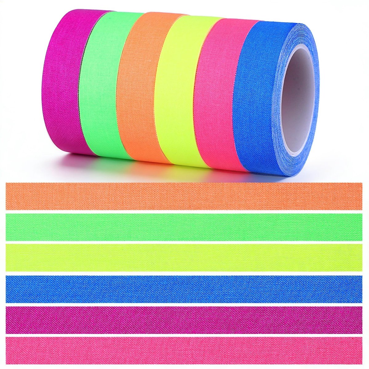 Dailygoods- Neon Plakband 6 Rollen - UV Fluorescerende Tape - Blacklight Plakband - Feestdecoratie - Kunstprojecten - Duurzaam Katoen