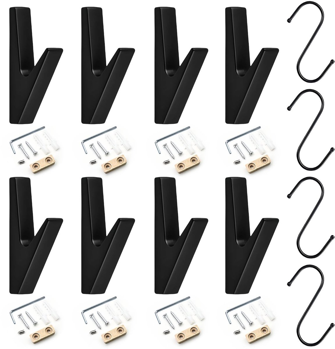 Dailygoods- Garderobehaken 8 Stuks - Wandhaken Zwart - Kledinghaken - Roestvrij Staal - Eenvoudige Installatie - Minimalistische Stijl