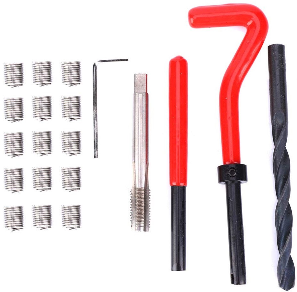 Dailygoods- Reparatieset Schroefdraad M8x1.25 - Roestvrij Staal - Inclusief Spiraalboor/Schoefdraadboor - 15 Schroefverbindingsstukken - Schroefsleutel/Inbussleutel - Voor Reparatie Binnendraad - Schroefdraadset