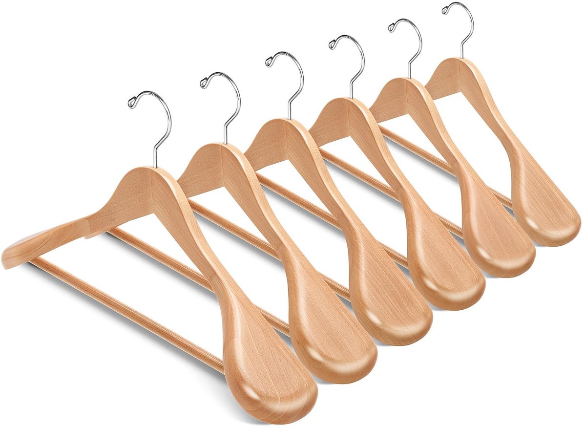 Dailygoods- Kleerhangers Hout 44,5 cm - Set van 10 Stuks - Antislip Broekstang - Stevige Constructie - Geschikt voor Zware Kleding - Natuurlijk Hout - Kledinghangers