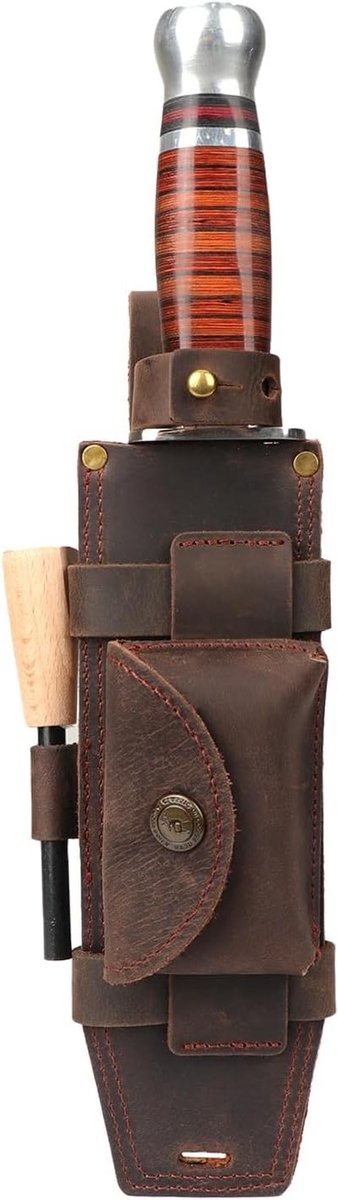 Leren Mes Sheath voor Riem - Rechte Mes Holster met Vuurstarter Houder en Opbergzak voor Jagers en Kampeerders
