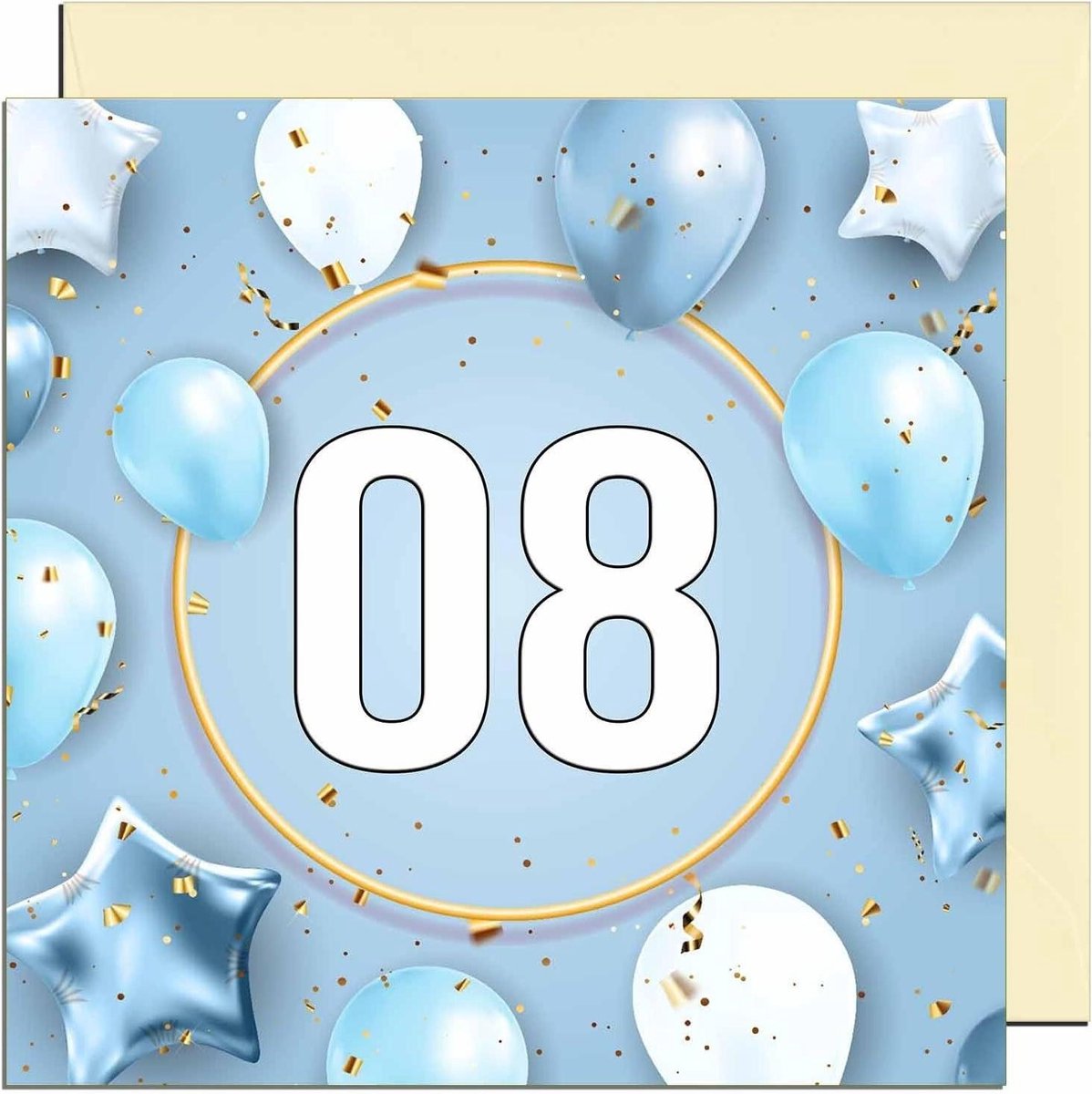 Verjaardagskaart 80 jaar - 80e kaart Jubileumkaart - Verjaardag wensen - Gedrukt in Engeland - 145 x 145mm - Blauw wit