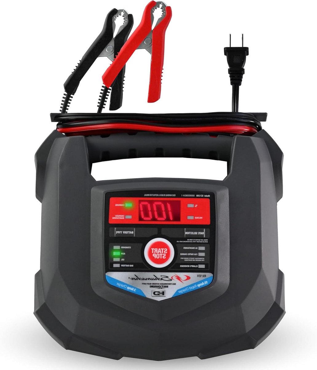 Acculader - Batterijlader Onderhouder - Accu's Opladen - Automatische Spanningsdetectie - 15A - Zwart