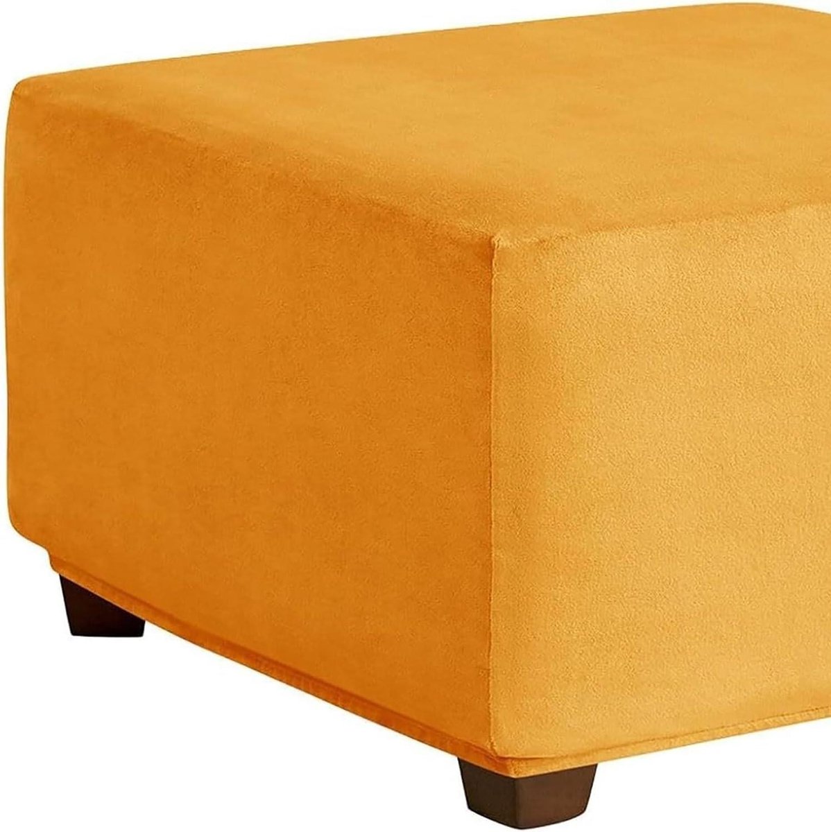 Poufhoes Vierkant - Ottomaanhoezen Voetenbank - Meubels Beschermen - Elastisch Velvet - 55 cm - Geel