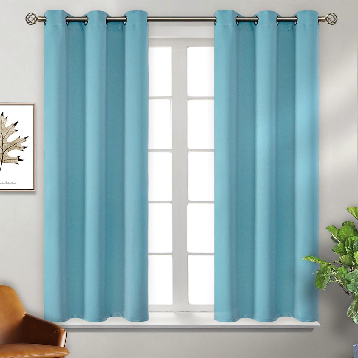 Verduisterende gordijnen - doorvoertule thermisch geïsoleerde kamerverduisterende slaap- en woonkamergordijnen, set van 2 panelen (95 x 114 cm, aqua)