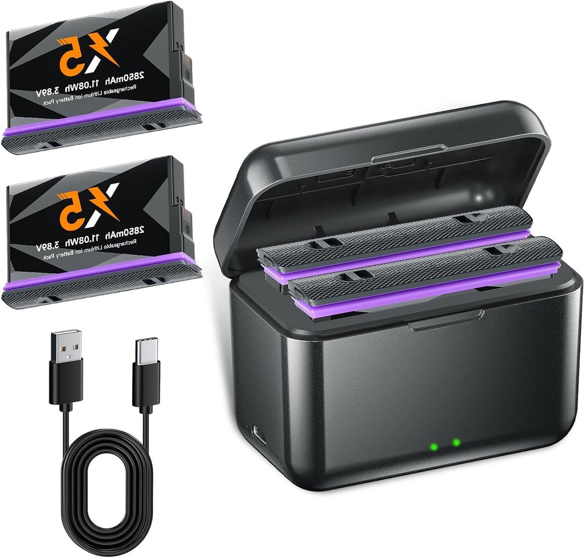 Batterijen en Oplader - Vervangende Accu - Camera Gebruik - Dubbel Laadstation - 2x 2850mAh - Zwart