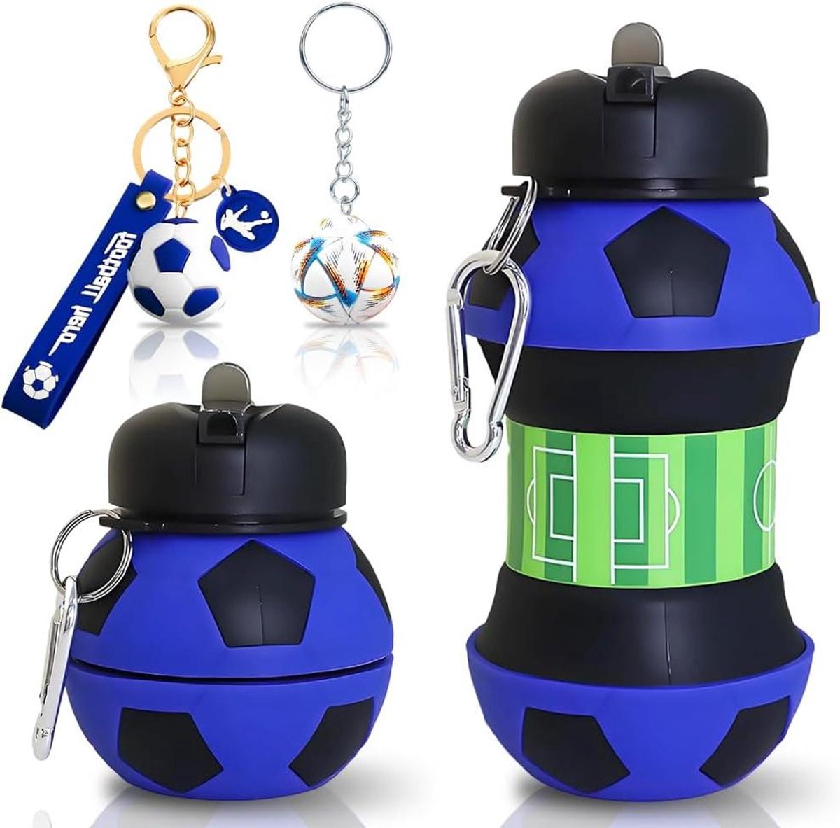Opvouwbare Waterfles - Sportfles Kinderen - Hydratatie Onderweg - Lekvrij Met Karabijn - 550 ml - Donkerblauw