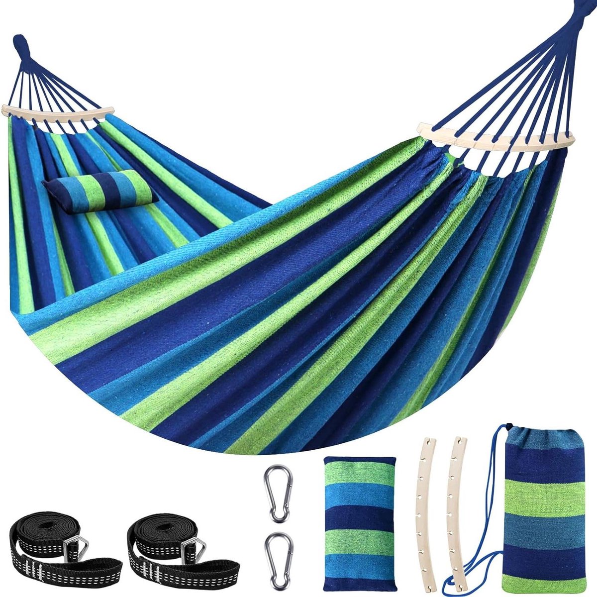 Hangmat Katoen - Campinghangmat Boomhangmat - Ontspannen Buiten - Met Spreidstang Kussen - 300 x 150 cm - Niet gespecificeerd