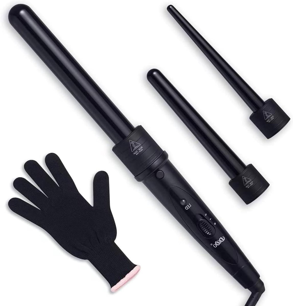 3-in-1 Krultang Set - Haarstyler Wisser - Thuis Kapsels Maken - Verwisselbare Keramische Vaten - 9-25mm - Zwart