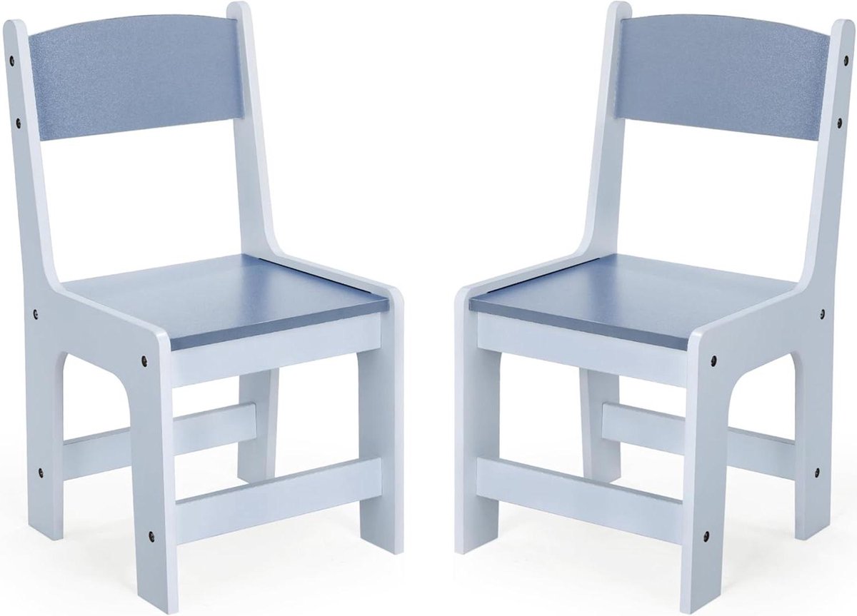 Kinderstoel Hout - Kindertafel Stoel - Spelen en Leren - Met Rugleuning - 55 x 30 x 28 cm - Blauw