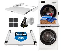 Tussenbouwframe Wasmachine Droger - Stapelrek Droogkast - Ruimte Besparen - Met Uittrekbaar Platform - 60.5 x 54.5 cm - Wit