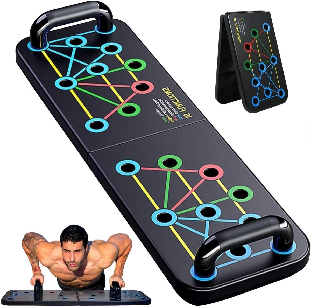 Push-up Board - Fitnessrek Opdrukken - Kracht Training - Multifunctioneel Kleurcode - 34 x 20 cm - Zwart