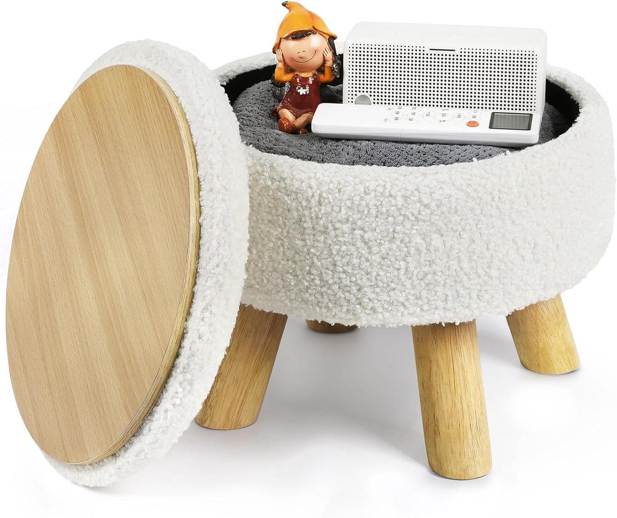 Voetenbank met Opbergruimte - Poef Kruk - Woonkamer Organiseren - Omkeerbaar Deksel - 30 x 28 cm - Beige