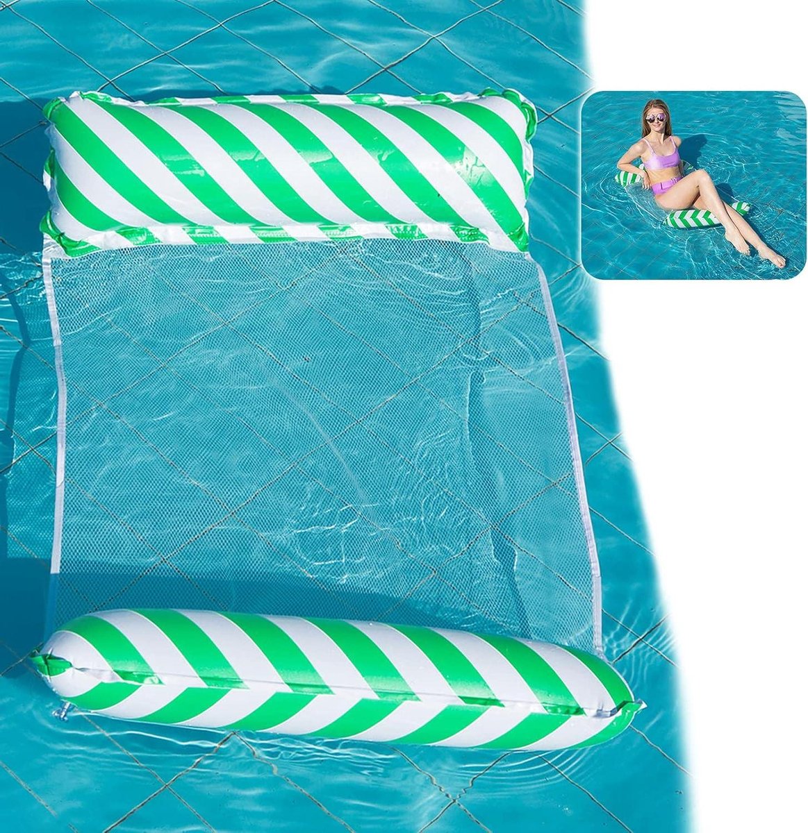 Opblaasbare hangmat - Waterhangmat luchtbed - Ontspannen in water - Multifunctioneel ontwerp - 122x70 cm - Groen