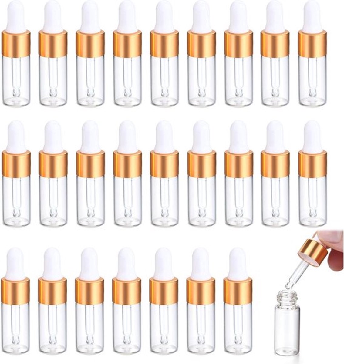 Glazen flesjes 25 stuks met pipet 3 ml - Lege flesjes met druppelaar voor essentiële olie 