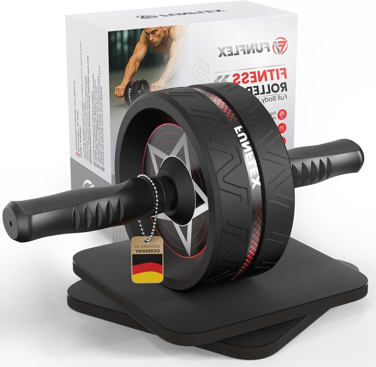 Buikroller Buikspiertrainer - Fitnesswiel Core Trainer - Thuis Krachttraining - Extra Brede Roller - 8 cm Breedte - Zwart