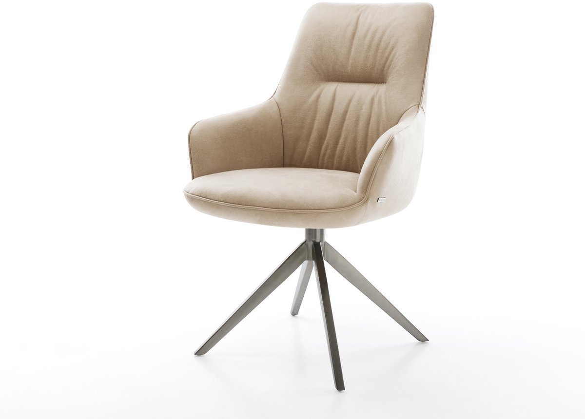 Eetkamerstoel Zelia-Flex met armleuning kruisframe breed grafiet microvelours beige vintage 360° draaibaar rocker-functie pocketveer kern