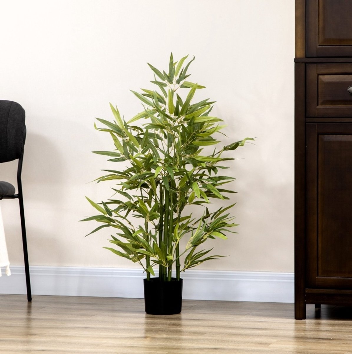 MEUNIQ kunstbamboe 90 cm met pot, kunststof kunstplant voor binnen, groene kamerplant decoratie voor woonkamer, slaapkamer of kantoor