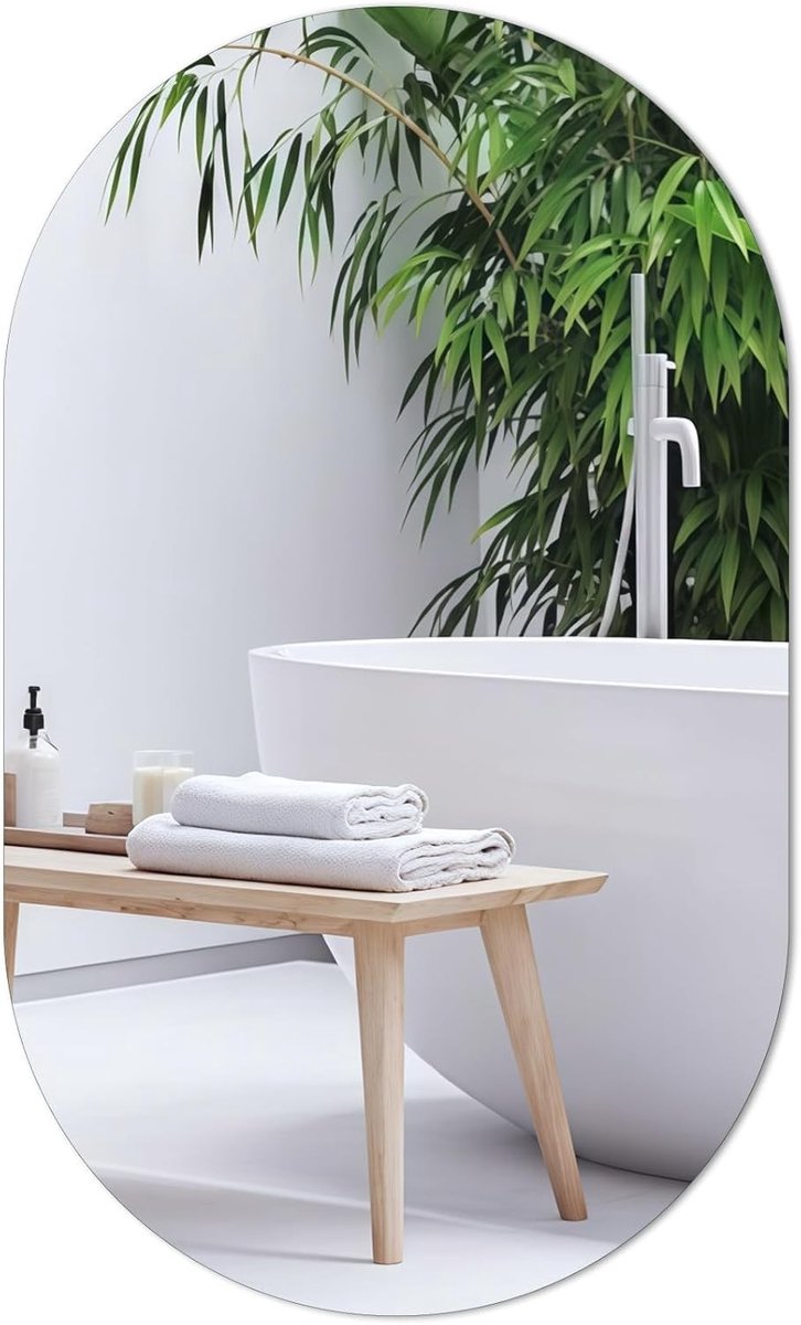 Ovale Wandspiegel 50 x 30 cm, Zelfklevende Spiegel zonder Rand, Decoratieve Glazen Spiegel voor Badkamer, Hal en Kleedkamer met HD Weergave en Zonder Vervorming