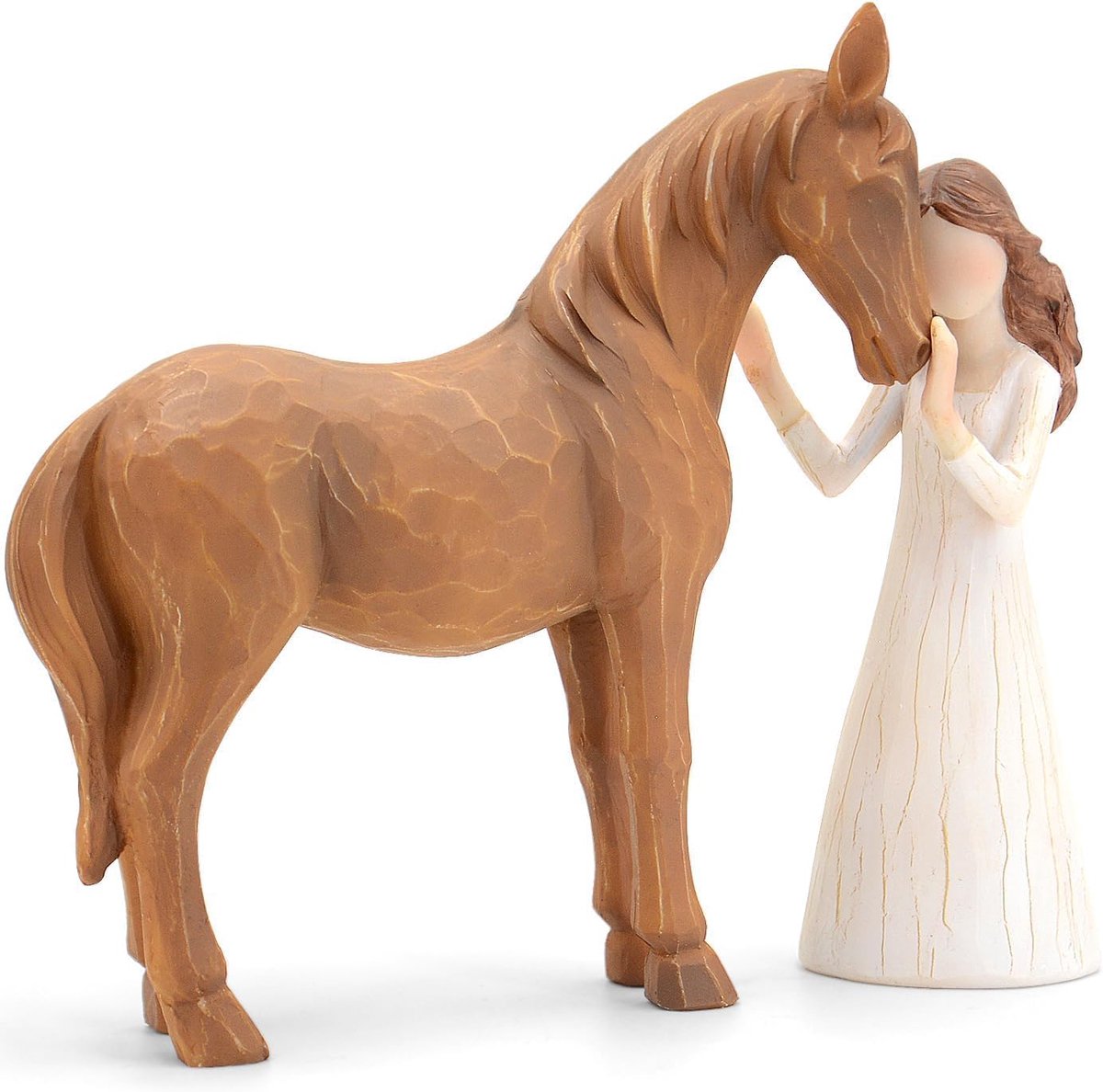 Cadeau voor Meisjes Vrouwen, Meisje Omarmt Paarden Beeldje Engel Standbeeld Geschenken voor Paarden Liefhebbers Vrouwen Gebeeldhouwd Handgeschilderd Hars Decoratie Cowgirl Ruiter Geschenken