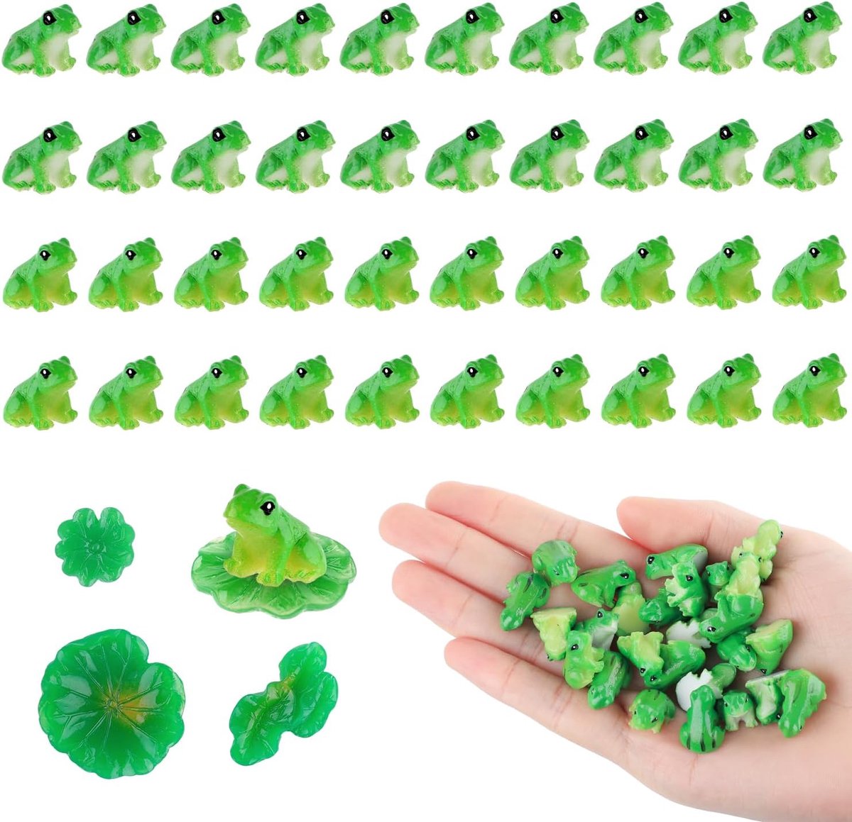 40 Stuks Mini-Harskikkers, Groene Kikker Miniatuurbeeldjes Dieren Kikkerstandbeelden Lotusblad Kikkerornament voor Tuin Landschap Poppenhuis Doe-Het-Zelf Terrarium Ambachten Huisdecoratie