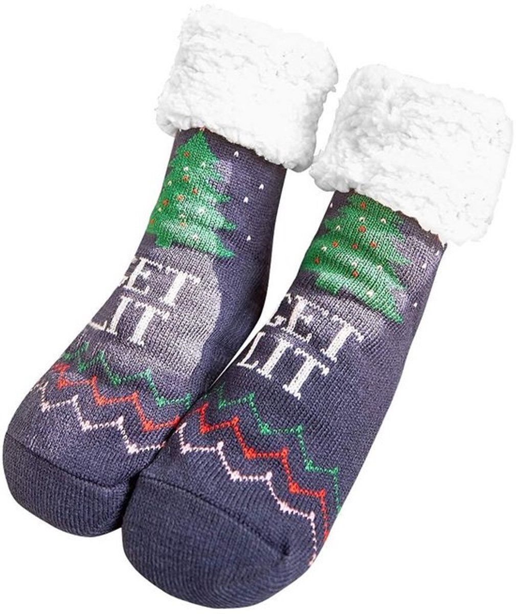 By shayne Cosy dames sokken Warmste kerst sokken Teddy voering Blauw