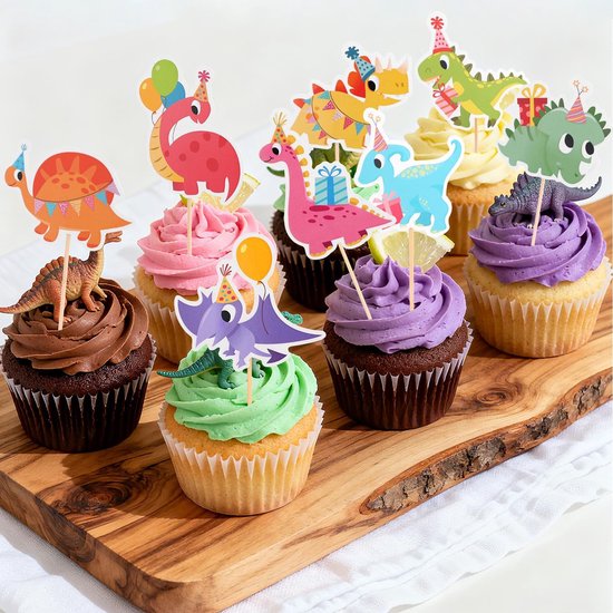32 Stuks Dinosaurus Cupcake Toppers, Schattige Dinosaurus Cupcake Prikkers met Verschillende Stijlen Dino Taartdecoraties voor Kinderfeestjes Babyshowers en Andere Benodigdheden — afbeelding 4
