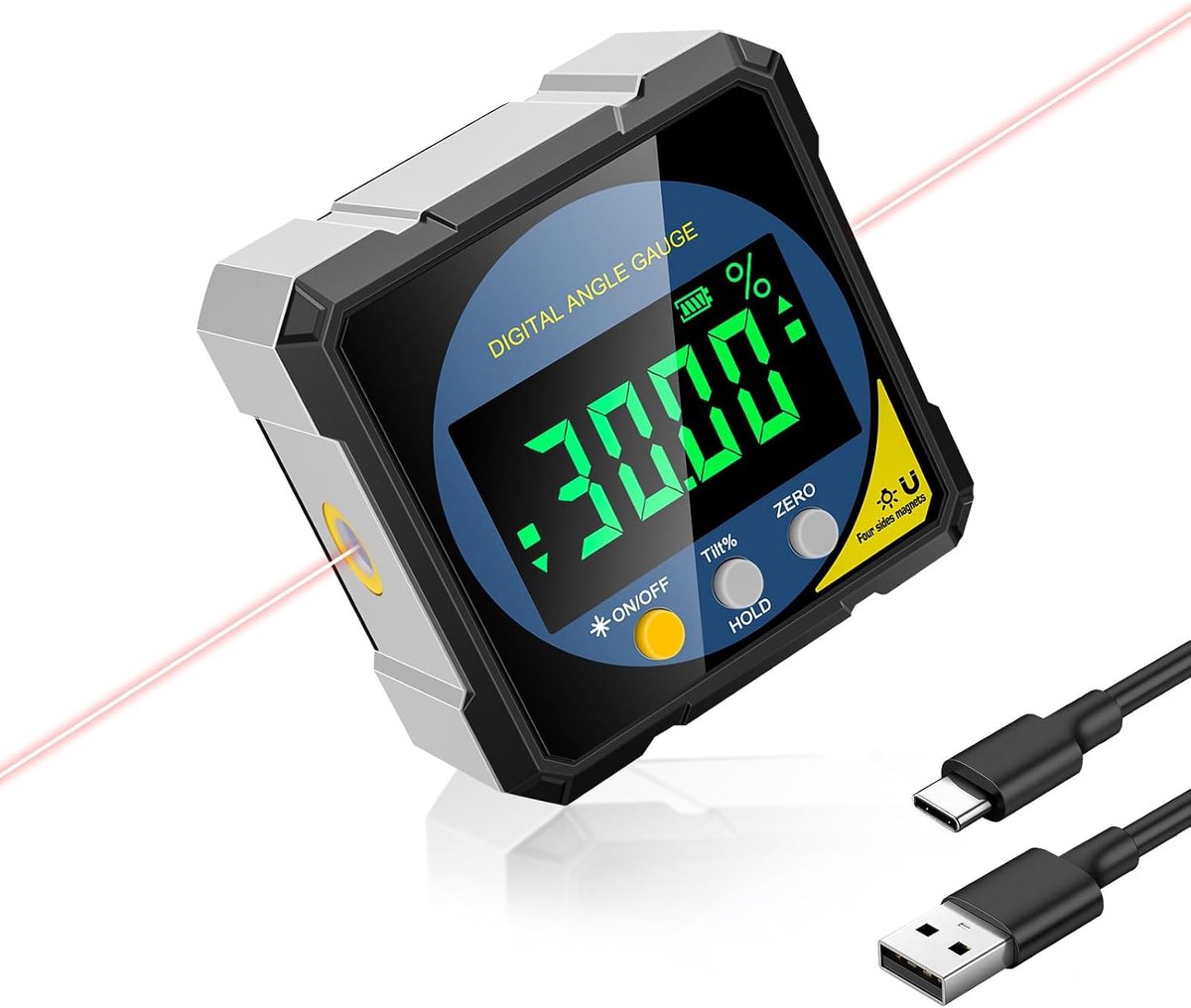 Digitale Waterpasdoos, Lytool Laser Digitale Hoekzoeker, Mini Hellingmeter, niveau hoekmeter met Krachtige Magneet, Achtergrondverlichting LCD Bevel Gauge Hellingmeter voor Houtbewerking