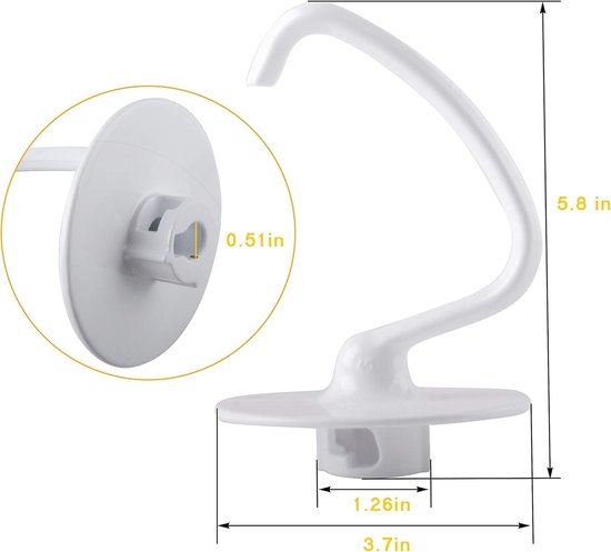 Kneedhaak Keukenmachine - Deegmixer Haak - Brood Deeg Maken - Roestvrij Staal - 4.5 QT - Zilver — afbeelding 5