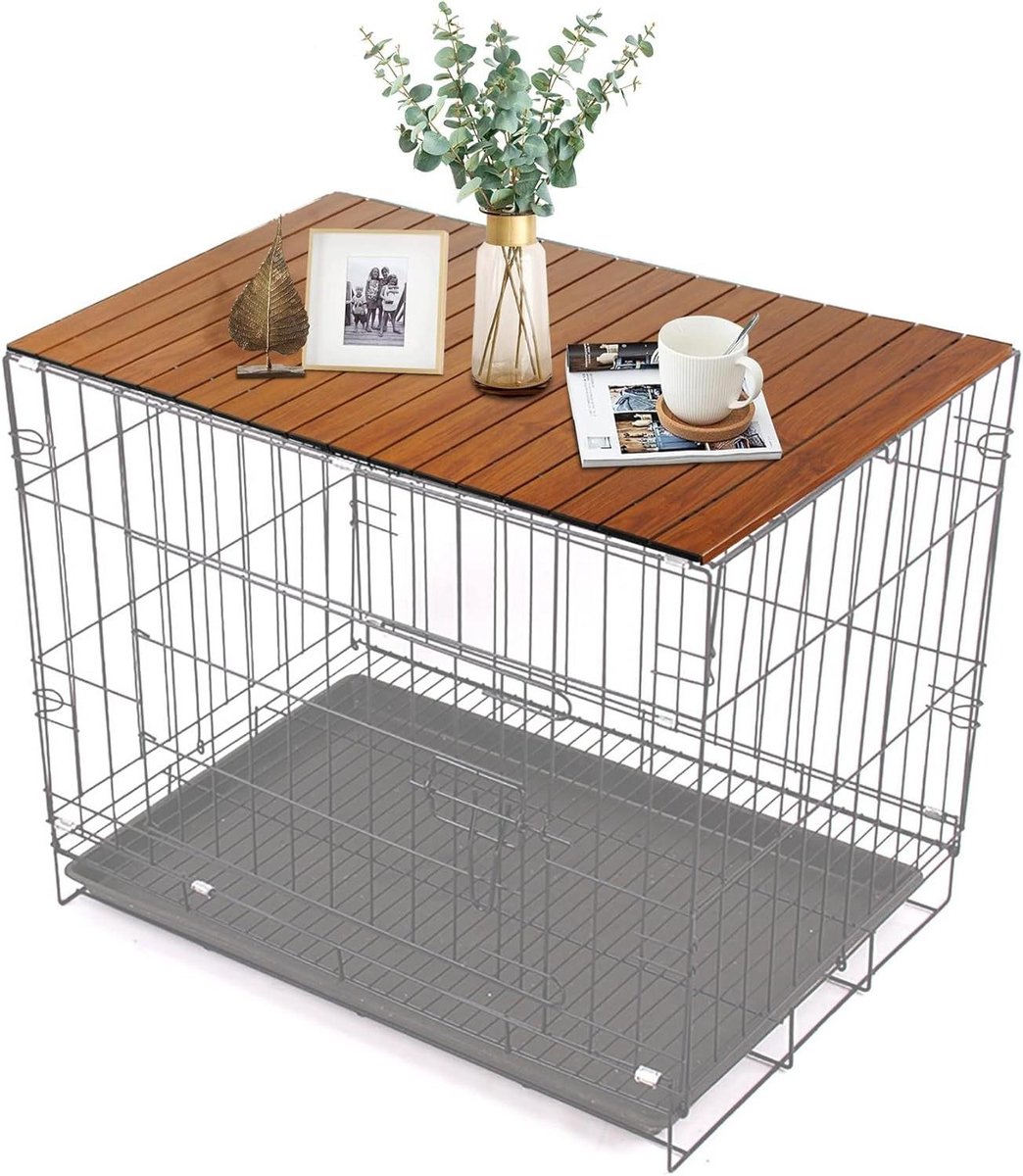 Hondenkrat Topper - Houten Bovenblad - Extra Opbergruimte - Aluminium Legering - 107 cm - Houtkleur