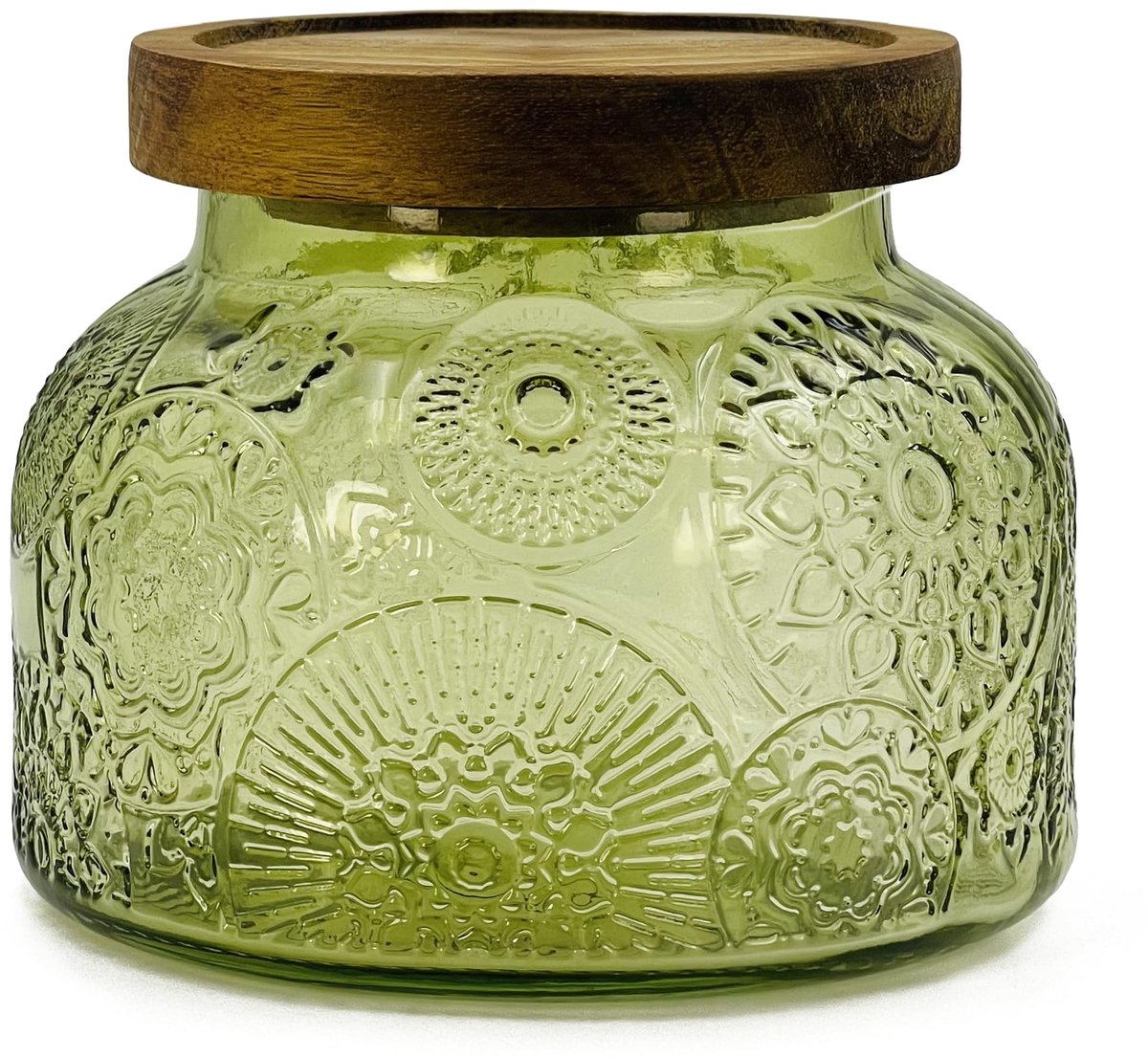 groene glazen pot met luchtdichte houten deksel 751 ml, brede mond vintage keuken voedsel opslag container voor koekjes snoep honing meel kruiden koffie thee, huisdecor zand kaarsenhouder