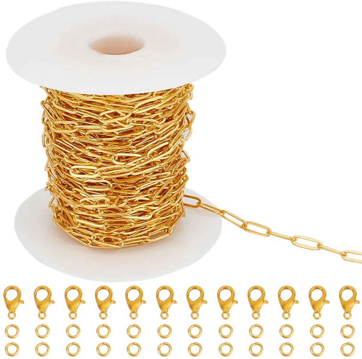33 voet/10 m 3,5 mm Paperclip Link Chain Metalen Messing Kettingen Bulk Gouden Lange Rechthoek Vierkante Pull Extension Sleutel Bijpassende Connectoren Kettingen voor Sieraden Maken Ketting