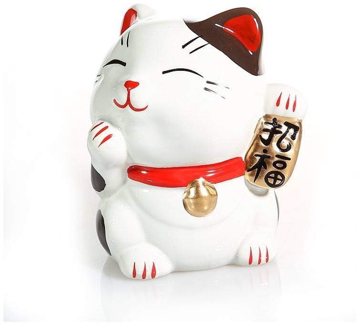 Beeldje - Japans gelukskatbeeldje - Kawaii Deco - Gelukskat porselein 9,5 cm - schattige Aziatische kat - geluk, geluk, fortuin - wit