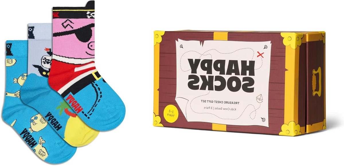 Kinder Sokken Set - Vrolijke Sokken - Cadeau Geven - Thema Kist Verpakking - 3 Paar - Multicolor