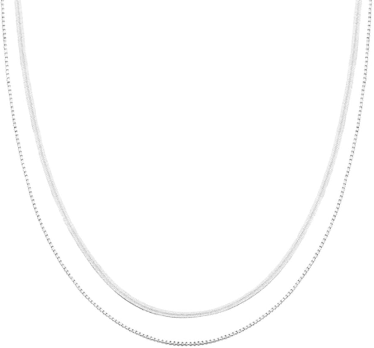 Slangenkettingen voor dames, platte ketting, witverguld, slangenketting, verstelbaar, cadeau
