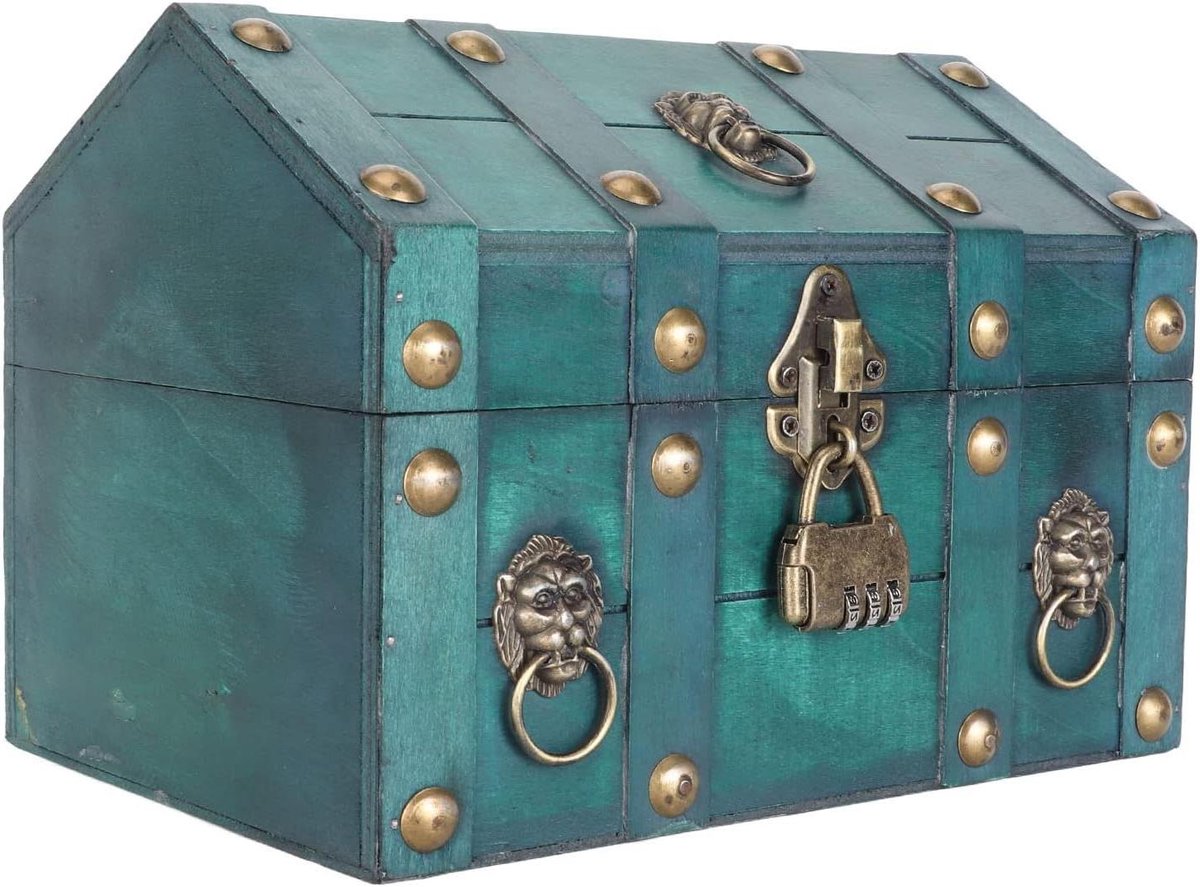 Houten Kist - Schatkist Opbergdoos - Sieraden Opslag - Combinatieslot Beveiliging - 24 x 20 x 20 cm - Groen