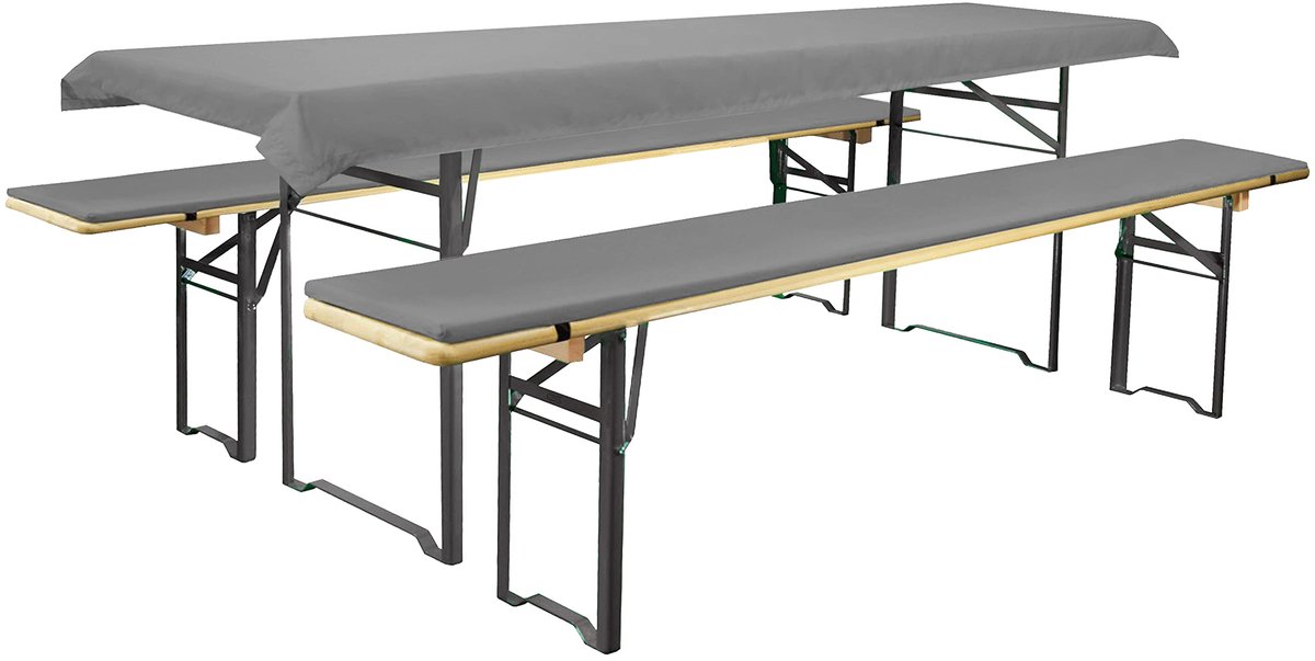 Kussenset voor bierbank set – 3-delig: 2 bankkussens 220x25 cm + tafellaken 240x90 cm – Voor standaard biertafel sets – Outdoor zitkussens – Grijs
