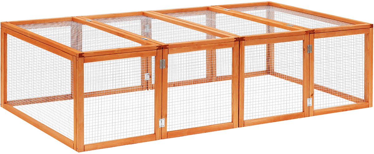 QUANTRIX LEAP S.R.L. MEUNIQ Freilaufgehege voor knaagdieren 181 x 100 x 48 cm met 2 openklapbare deksels, houten ren met gaas voor buiten en tuin, naturel thumbnail 3