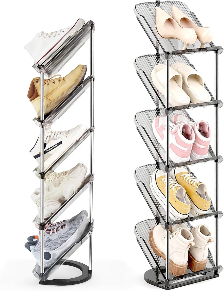 Schoenenrek - Schuin - Opbergrek - Schoenenorganizer - Transparant - Opbergsysteem voor Schoenen - 5 Lagen - Grijs